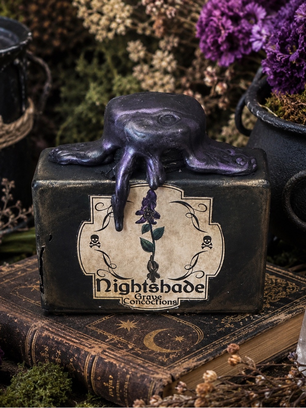 Nightshade Glass Potion Bottle Gothic Halloween Decor Witch Gift